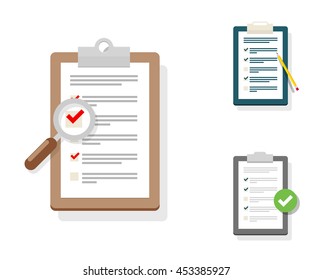 Icono de encuesta. Icono de lista de comprobación. Icono de lista de comprobación de encuesta. Lista de comprobación de la encuesta plana. Diseño de lista de comprobación de encuestas