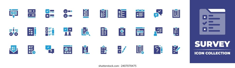 Survey icon collection. Duotone color. Vector and transparent illustration. Containing survey, survey results, medical report, checklist, online survey, work list, document, to do list, summary, tasks