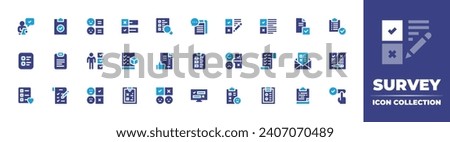 Survey icon collection. Duotone color. Vector and transparent illustration. Containing surveyor, answers, task, survey, list, clipboard, to do list, unhappy, shopping list, checklist, search survey.