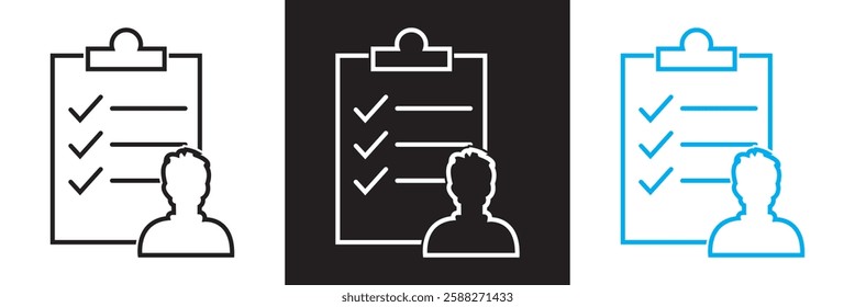 Survey icon . Containing feedback, opinion, questionnaire, poll, research, data collection, review  icons. isolated on white and black background. Vector illustration. EPS 10
