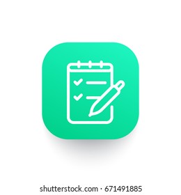 Survey icon in linear style, checklist and pen
