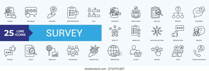 Encuesta Icon Pack Ilustración Vector con Encuesta, Comentarios, opinión, cuestionario, encuesta, investigación, participante