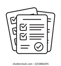 Icono de encuesta. Formulario de lista de comprobación del cuestionario. Breve, encuesta o examen de papel con lista de verificación. Informe de documento con marca de verificación o marca de verificación.