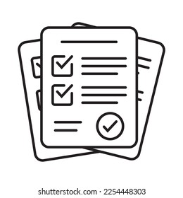 Survey icon. Questionnaire checklist form. Brief, survey or paper exam with check list. Report document with tick or checkmark.