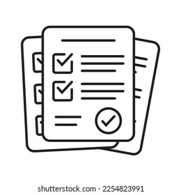Survey icon. Questionnaire checklist form. Brief, survey or paper exam with check list. Report document with tick or checkmark.