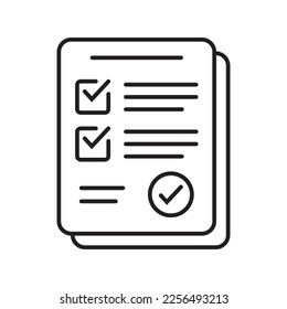 Survey icon. Questionnaire checklist form. Brief, survey or paper exam with check list. Report document with tick or checkmark.