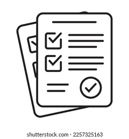 Survey icon. Questionnaire checklist form. Brief, survey or paper exam with check list. Report document with tick or checkmark.