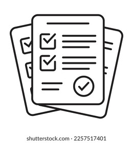 Survey icon. Questionnaire checklist form. Brief, survey or paper exam with check list. Report document with tick or checkmark.
