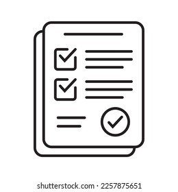 Survey icon. Questionnaire checklist form. Brief, survey or paper exam with check list. Report document with tick or checkmark.