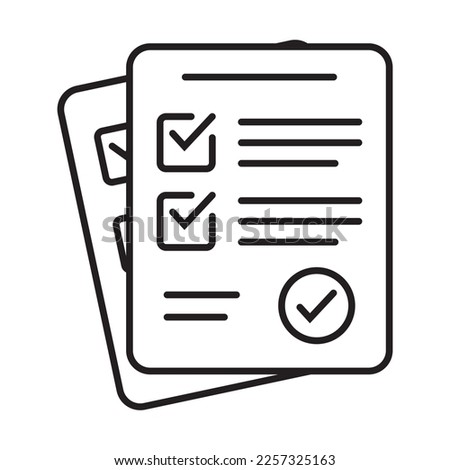 Survey icon. Questionnaire checklist form. Brief, survey or paper exam with check list. Report document with tick or checkmark.