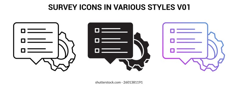 Survey icon represented by Survey simple symbol Line, Filled, Gradient style.
