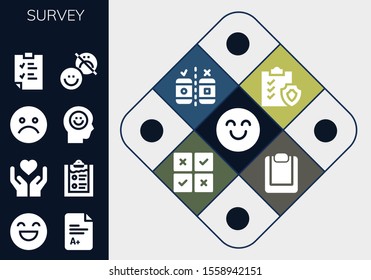 survey icon set. 13 filled survey icons.  Collection Of - Happy, Exam, Emotion, Clipboard, Unhappy, Happiness, Testing, Feedback icons