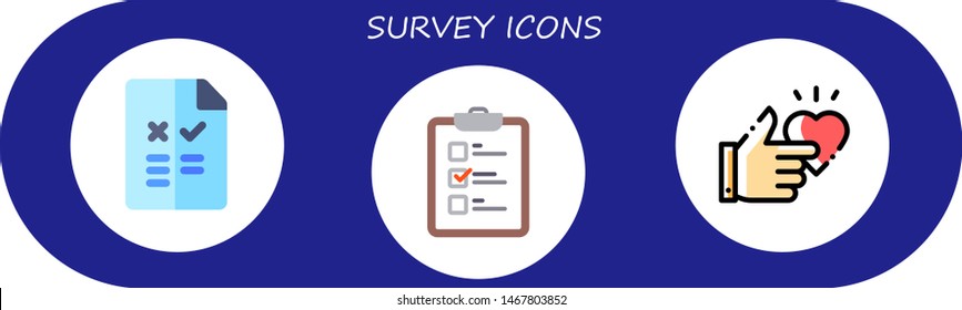 survey icon set. 3 flat survey icons.  Simple modern icons about  - pros and cons, test, happy