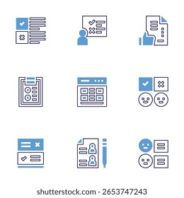 Survey icon set. Bold line style. Duotone colors. Editable stroke. survey, checklist.