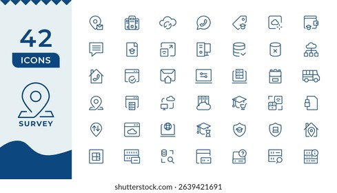 Survey icon set. Containing feedback, opinions, questionnaires, polls, research, and more.
