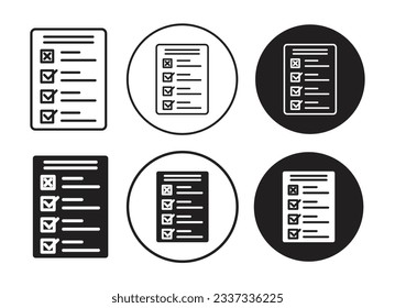 conjunto de iconos de la encuesta. signo de retroalimentación de la experiencia. símbolo vector de lista de comprobación de trabajo. iconos de resultados de prueba para aplicaciones móviles y diseño de interfaz de usuario del sitio web.
