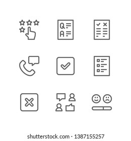 Satz für Umfrage-Icon inklusive Bewertung, Überprüfung, Frage, Antwort, Requisiten, Symbole, Support, ok, Ablehnen, Formular, Zeugenaussagen, Feedback