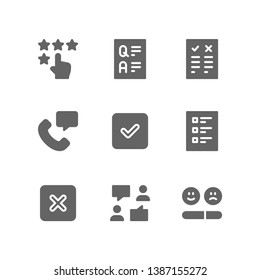 Survey icon set including rating, review, question, answer, pros, cons, support, ok, reject, form, testimonial, feedback