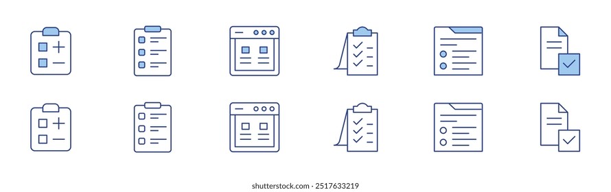 Survey icon set in two styles, Duotone and Thin Line style. Editable stroke. clipboard, feedback, survey, online survey.