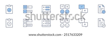 Survey icon set in two styles, Duotone and Thin Line style. Editable stroke. survey, task, poll, statistics, compliance.