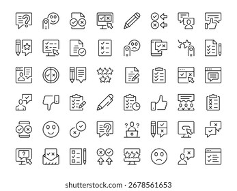 Symbolsatz für Umfrage. Kollektion von Vektorliniensymbolen. Gliederungssymbole. Modernes Design