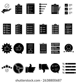 Survey icon vector set. Feedback illustration sign collection. Including question symbol. Survey web icons. satisfaction symbols for web and mobile app.