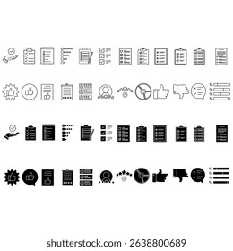 Survey icon vector set. Feedback illustration sign collection. Including question symbol. Survey web icons. satisfaction symbols for web and mobile app.