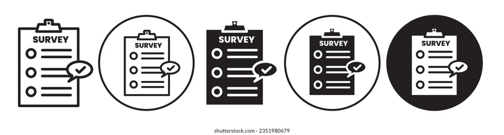 Icono de la encuesta. Símbolo vectorial de formulario público de comentarios de usuarios o clientes para llenar y hacer que la gente opine sobre su experiencia con el producto. Esquema plano de la hoja de papel en línea con lista para sondear datos