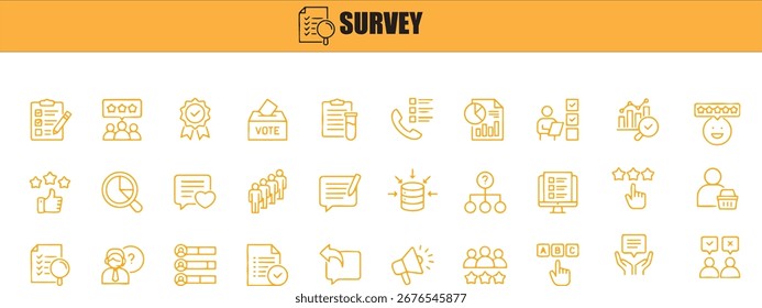 Survey Icons Collection – Yellow Line Style Data and Feedback Symbols