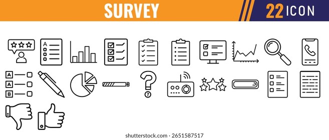 Survey icons set data analysis feedback research questionnaire