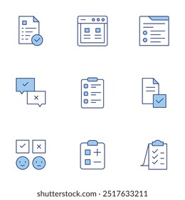 Survey icons set. Line Duotone style, editable stroke. clipboard, feedback, survey, compliance, online survey.