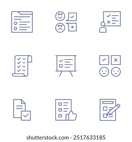 Ícones de pesquisa definidos. Estilo Linha Fina, traço editável. survey.