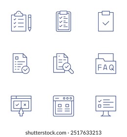 Survey icons set. Thin Line style, editable stroke. clipboard, compliance, online survey, document, faq.