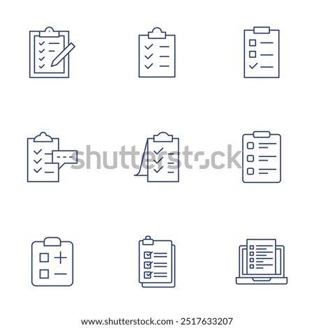 Survey icons set. Thin Line style, editable stroke. checklist, clipboard, feedback, list, online survey.