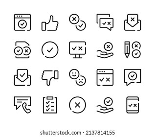 Survey icons. Vector line icons set. Quiz, customer experience, questionnaire, voting concepts. Outline symbols, linear graphic elements. Modern design