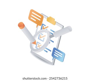 Survey illustration of check list and cross concept