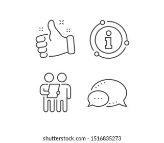 Survey line icon. Chat bubble, info sign elements. Contract application sign. Agreement document symbol. Linear survey outline icon. Information bubble. Vector