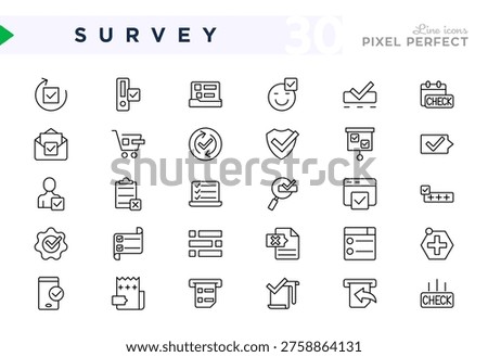 Survey line icon collection. Check, checkmark, accept, approve, checklist, verified, confirm, agree, success, verification, done, select, right, wrong, list icon set. Vector illustration