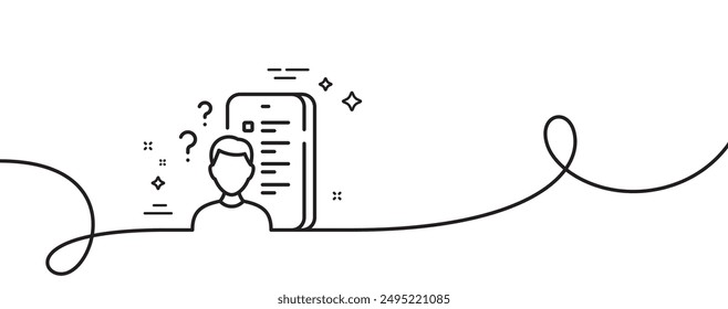 Survey line icon. Continuous one line with curl. Online feedback sign. Quiz application symbol. Survey single outline ribbon. Loop curve pattern. Vector