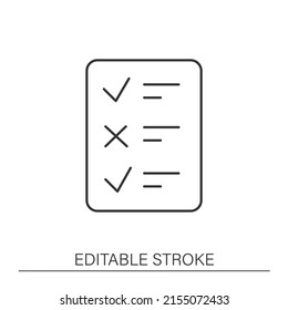 Survey line icon. Multiple option answer. Marketing strategy. Questionnaire. Clipboard concept. Isolated vector illustration. Editable stroke