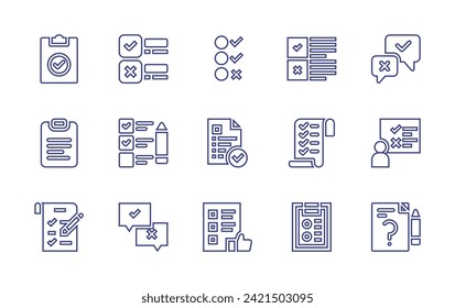 Survey line icon set. Editable stroke. Vector illustration. Containing survey, task, clipboard, compliance, shopping list, checklist.