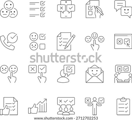 Survey Line Icons Set. Vector Outline Symbols for Customer Feedback, Opinion Polls, Checklist, Review, and Quality Control.