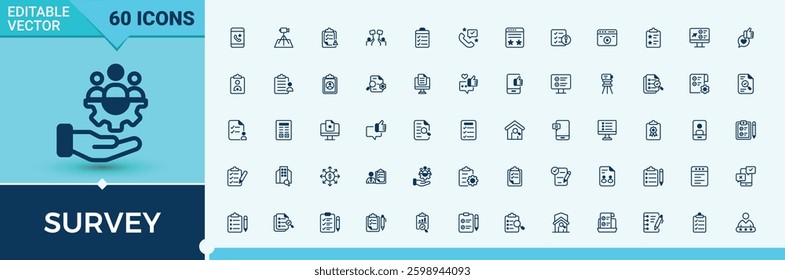 Survey linear icon. Contains related to review, report, feedback, experience, questionnaire and more. Checklist icon set. Vector line and solid icons. Pixel perfect.
