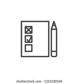 Survey list outline icon. linear style sign for mobile concept and web design. Check list and pen simple line vector icon. Symbol, logo illustration. Pixel perfect vector graphics