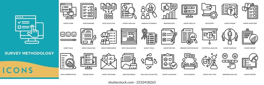 Survey methodology icon. Survey Form, Questionnaire, Data Collection, Survey Analysis and Sampling Technique