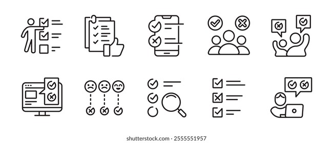 survey multiple choice checklist icon set select option business task evaluation questionnaire vector line illustration for web and app