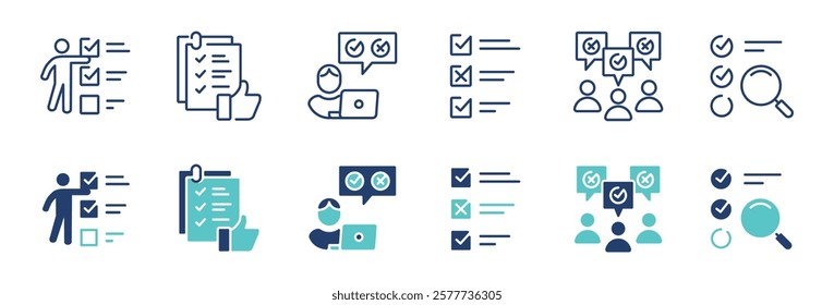 survey opinion questionnaire icon line set multiple choice feedback checklist task business evaluation signs vector illustration