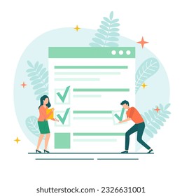 Survey, paper checklist, paperwork, man marking data on clipboard, notes answers in business plan. Working with information, analytical document, checklist with check marks. To do list on tablet