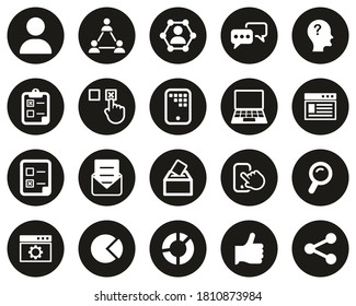 Survey Or Poll Icons White On Black Flat Design Circle Set Big