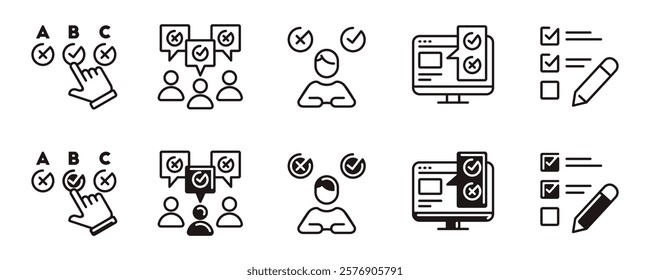 survey questionnaire feedback icon line set business multiple choice opinion review service evaluation signs vector outline illustration